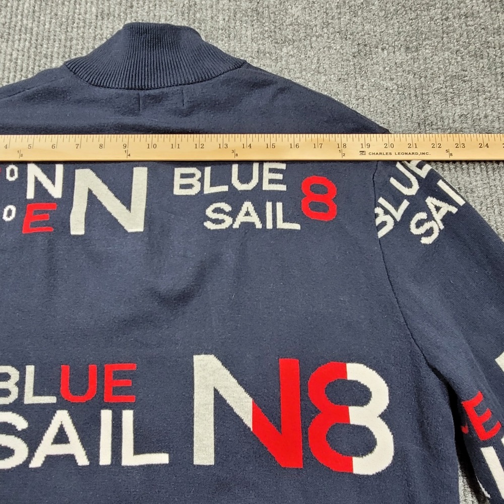 VTG Nautica Blue Sail Sweater Men's Navy Blue Full Zip Graphic Intarsia Knit XL - Picture 6 of 12